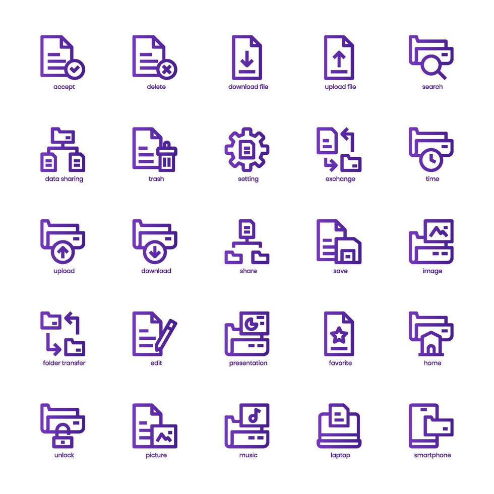 fil- och mappikonpaket för din webbdesign, logotyp, app, ui. fil- och mappikon grundläggande linjegradientdesign. vektorgrafik illustration och redigerbar linje. vektor