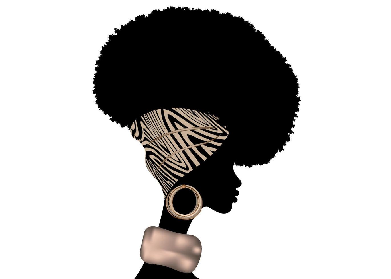 porträtt afrikansk kvinna bär bandana för lockiga frisyrer. shenbolen ankara headwrap kvinnor. afro traditionell headtie halsduk turban i tribal zebra tyg design textur. vektor isolerad på vitt