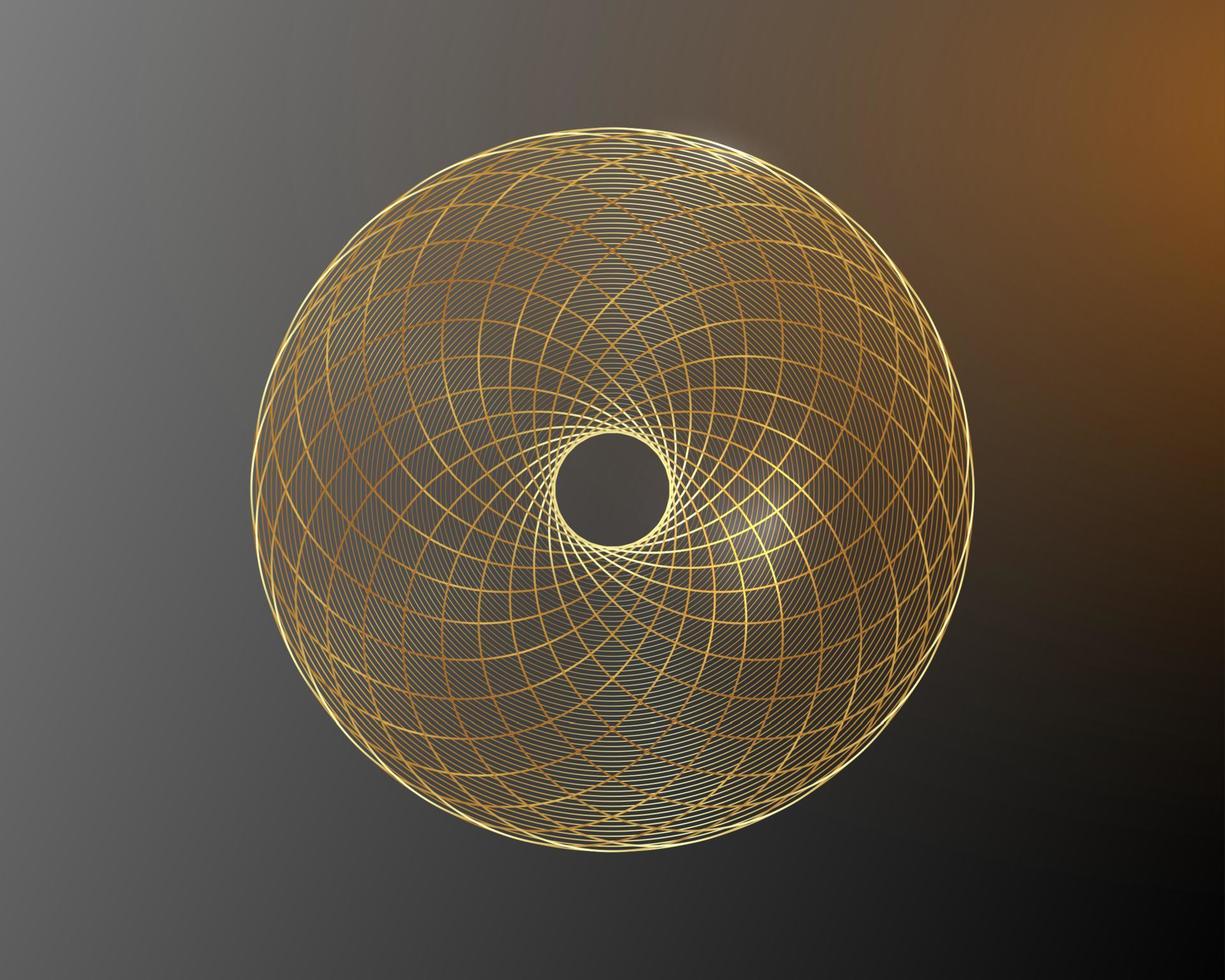 torus yantra blume, goldenes hypnotisches auge heilige geometrie basiselement. goldenes logo kreisförmige mathematische verzierung. kreisförmiges Muster aus den gekreuzten Kreisen, Vektor isoliert auf schwarzem Hintergrund