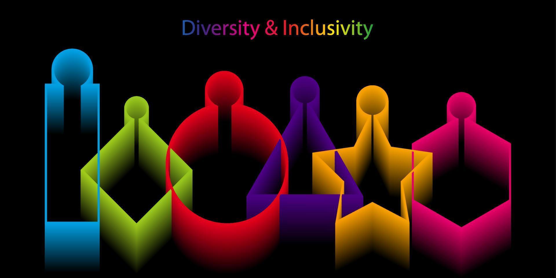 Inklusion und Diversität Infografik-Vektorset, People-Vektorlogo für Website, Banner Gay Pride 2022 Konzept, Vektor isoliert auf schwarzem Hintergrund
