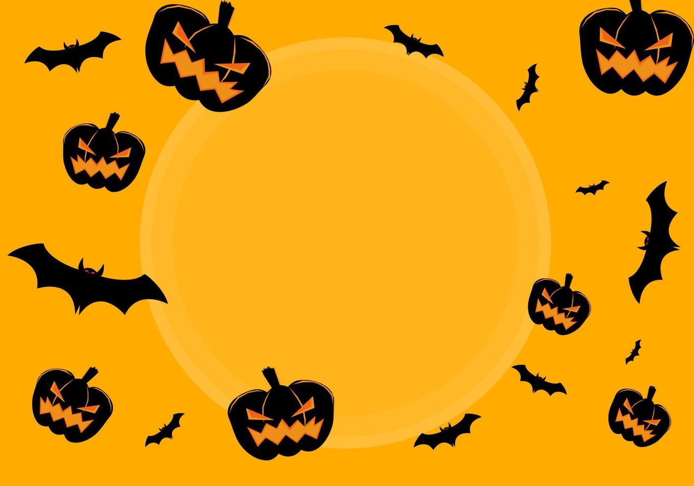 Halloween-Hintergrund. Vektorfledermaus und Kürbisgeist Jack o 'Laterne auf gelbem Hintergrund. vektor