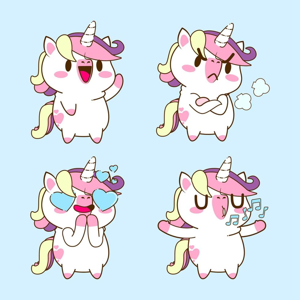 söt unicorn doodle klistermärke, unicorn illustration vektor