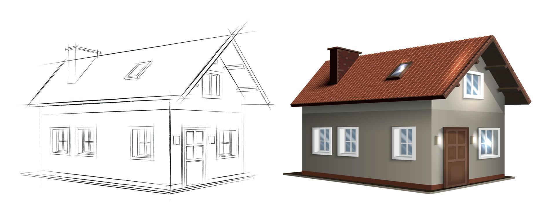 realistiska hus ritset vektor