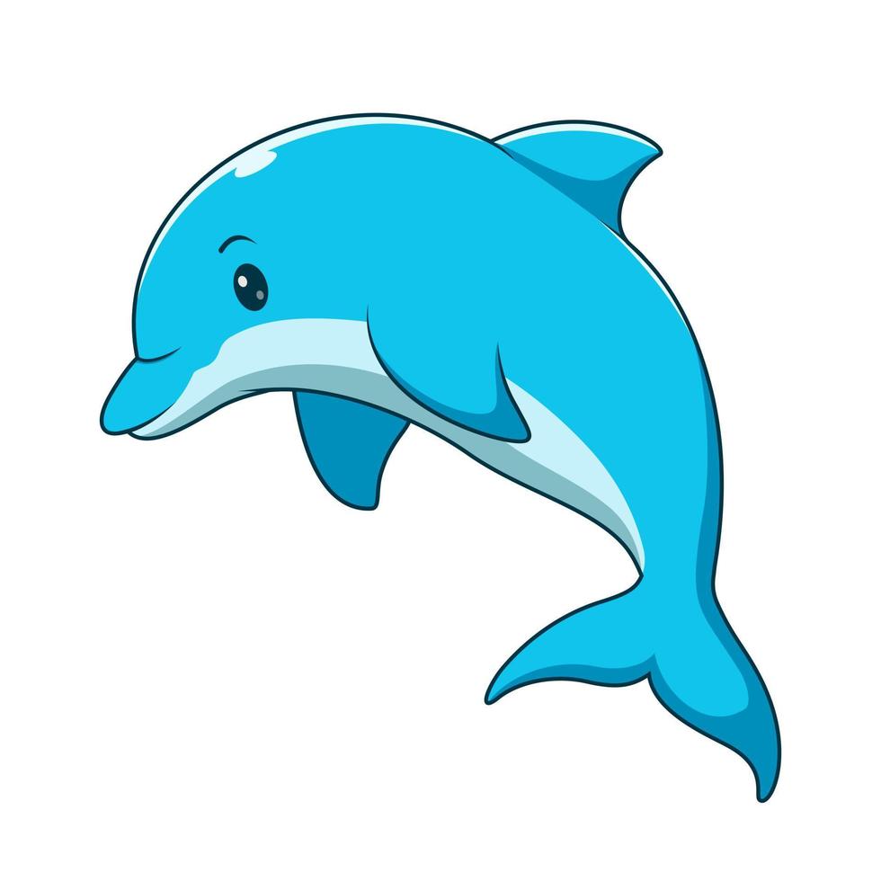 niedliche Delphin-Vektor-Symbol-Illustration. Delphin-Maskottchen-Zeichentrickfigur. Tier-Icon-Konzept weiß isoliert. flacher cartoon-stil geeignet für web-landingpage, banner, flyer, aufkleber vektor