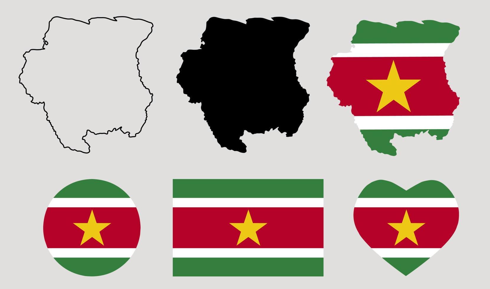 republiken surinam karta flagga ikonuppsättning vektor