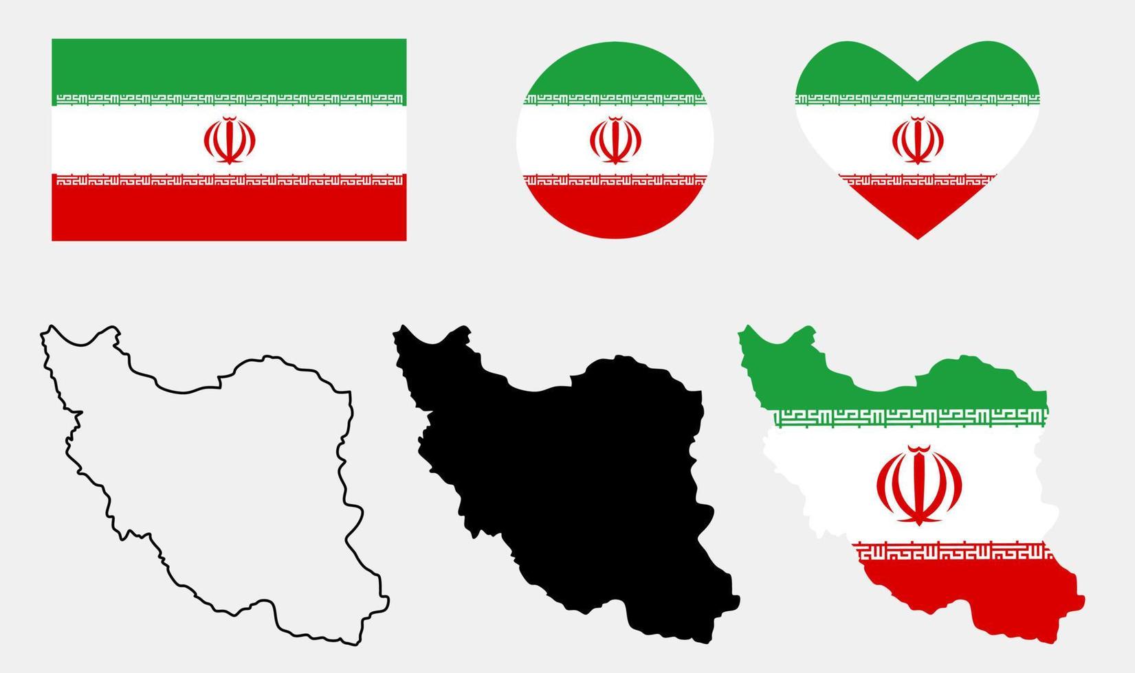 islamiska republiken Iran karta flagga Ikonuppsättning vektor