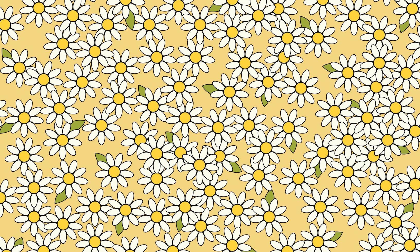 Illustration vieler weißer Blumen auf gelbem Hintergrundvektor vektor