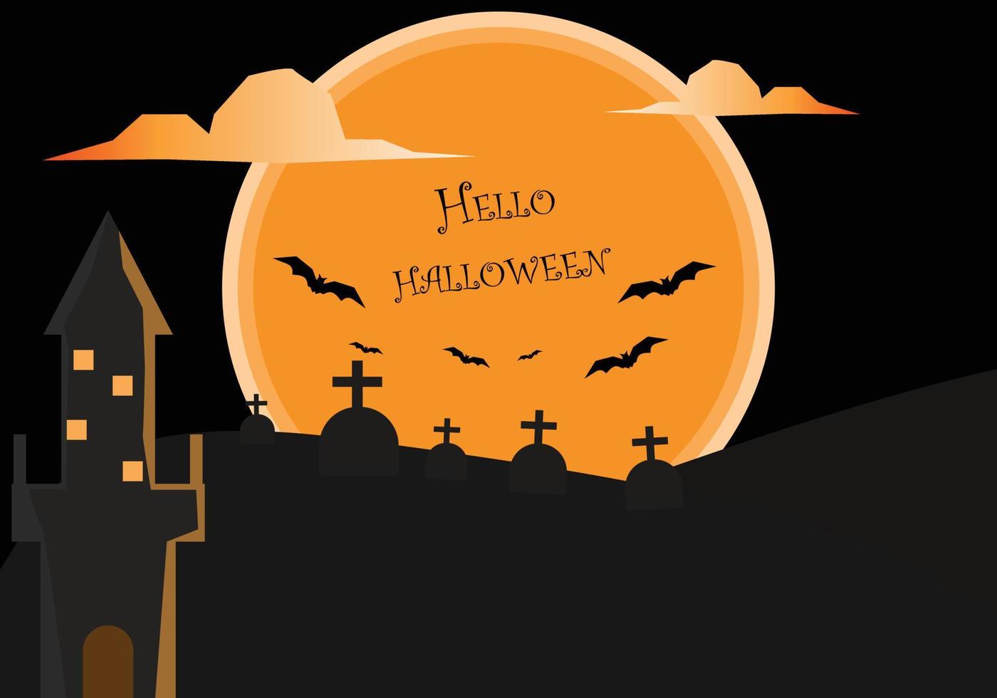 Halloween-Hintergrund. eine Vollmondnacht auf dem Friedhof und es gibt ein unheimliches Schloss. vektor