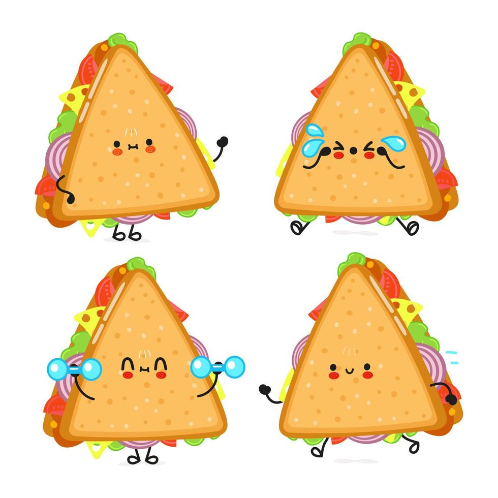 lustiges süßes glückliches sandwich-zeichen-paket-set. Vektor handgezeichnete Doodle-Stil Cartoon-Figur Illustration Icon-Design. süße sandwich-maskottchen-charaktersammlung