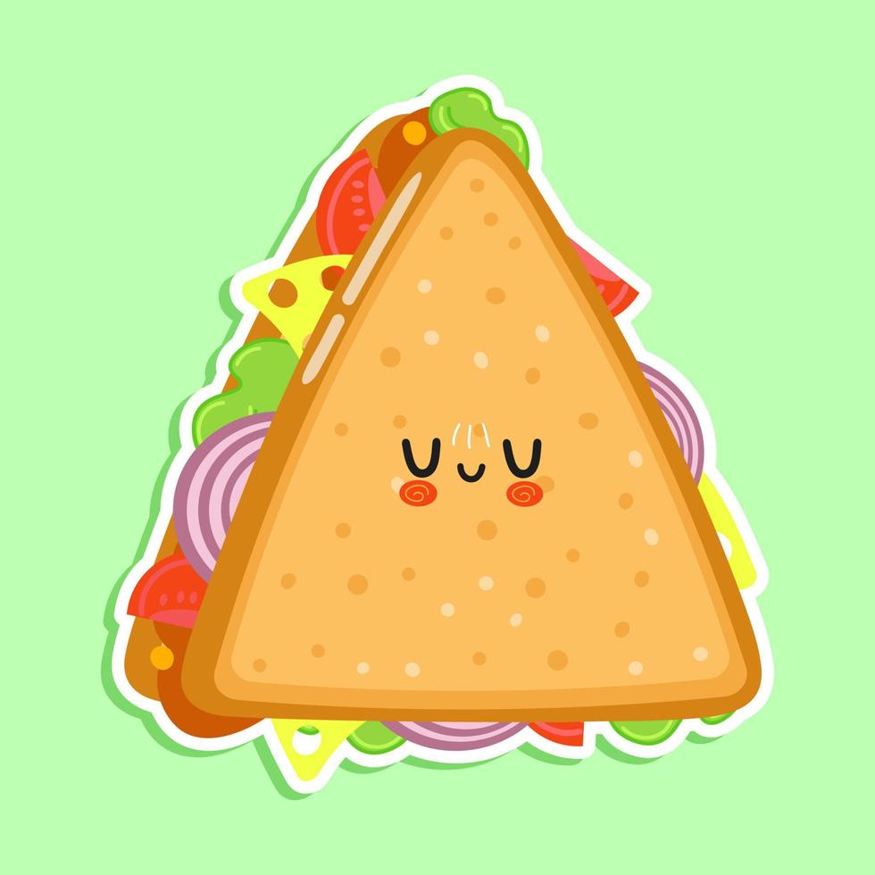 süßer Aufkleber-Sandwich-Charakter. vektor hand gezeichnete karikatur kawaii charakter illustration symbol. isoliert auf weißem Hintergrund. Sandwich-Charakter-Konzept