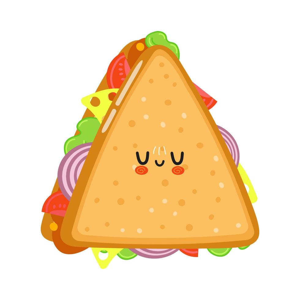 süßer lustiger sandwich-charakter. vektor hand gezeichnete karikatur kawaii charakter illustration symbol. isoliert auf weißem Hintergrund. Sandwich-Charakter-Konzept