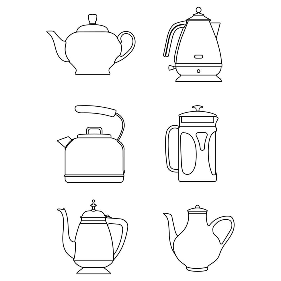 satz verschiedener teekannen. Symbole für Wasserkocher. Küche isolierte Töpfe vektor