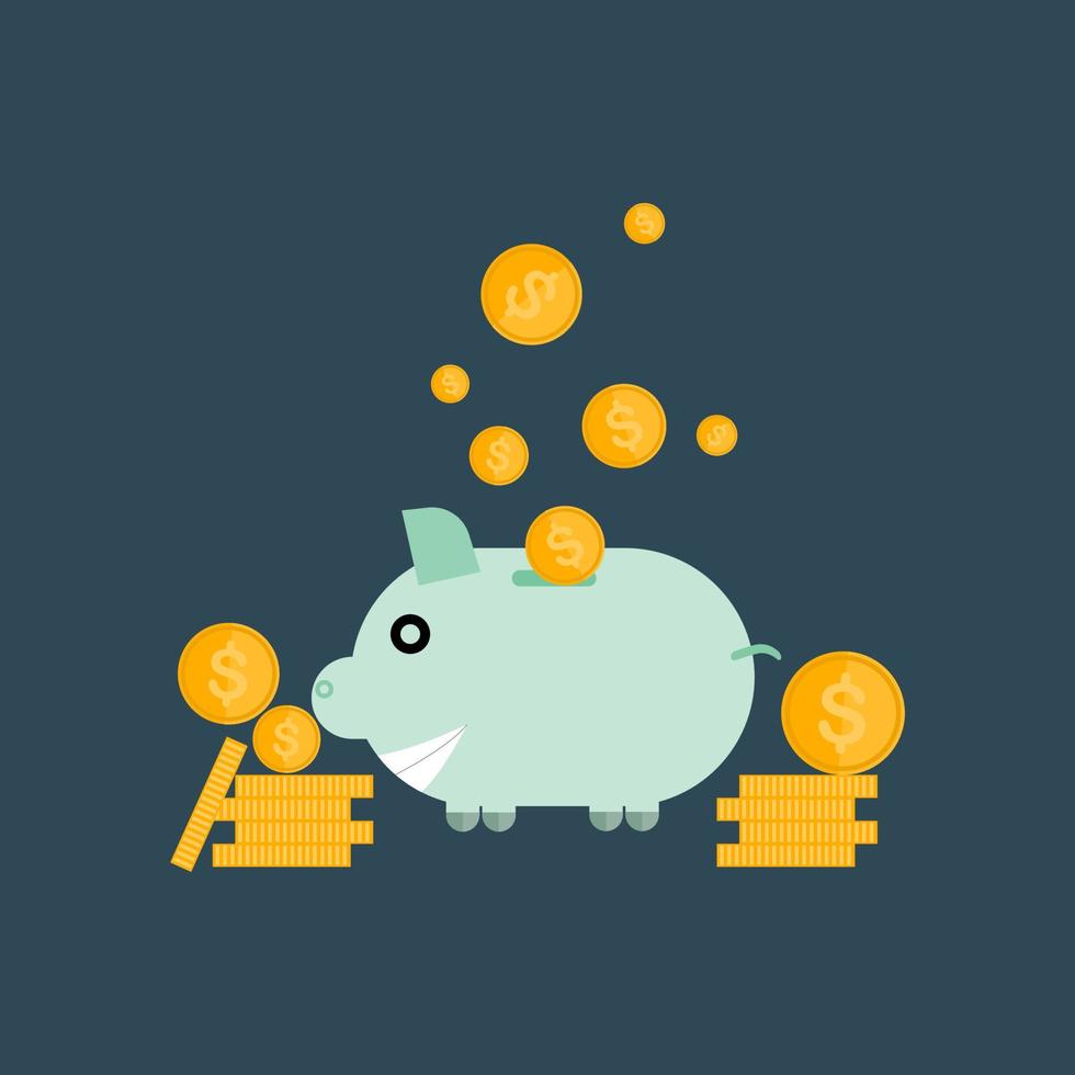 geldwachstum, sparschweinillustration und münzen stellen das sparen von geld dar, finanzielles flaches design vektor