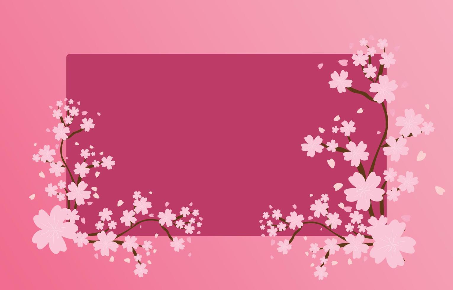 leerer quadratischer rahmen mit sakura-dekoration, frühlingshintergrundillustrationsvektor, rosa japanische blume. vektor