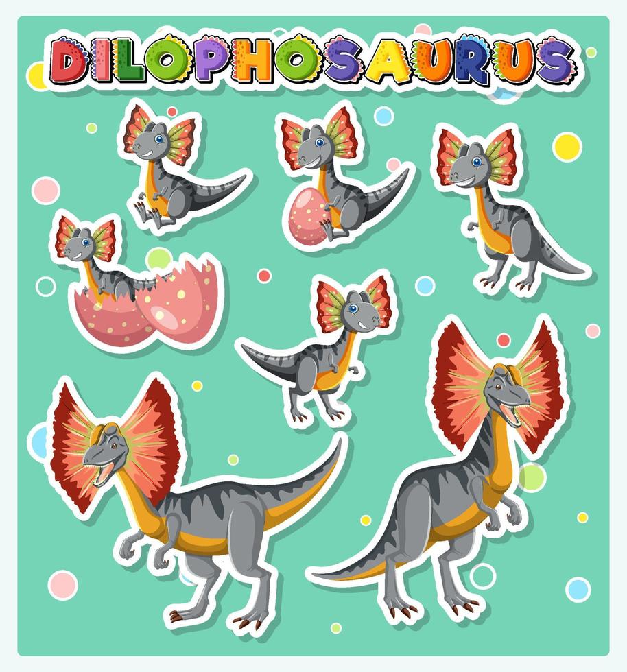 uppsättning av söta dilophosaurus dinosaurie seriefigurer vektor