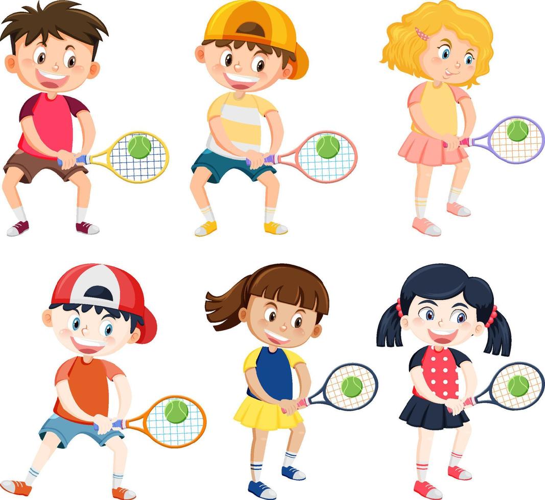 niedliche kindertennisspielerkarikatur vektor