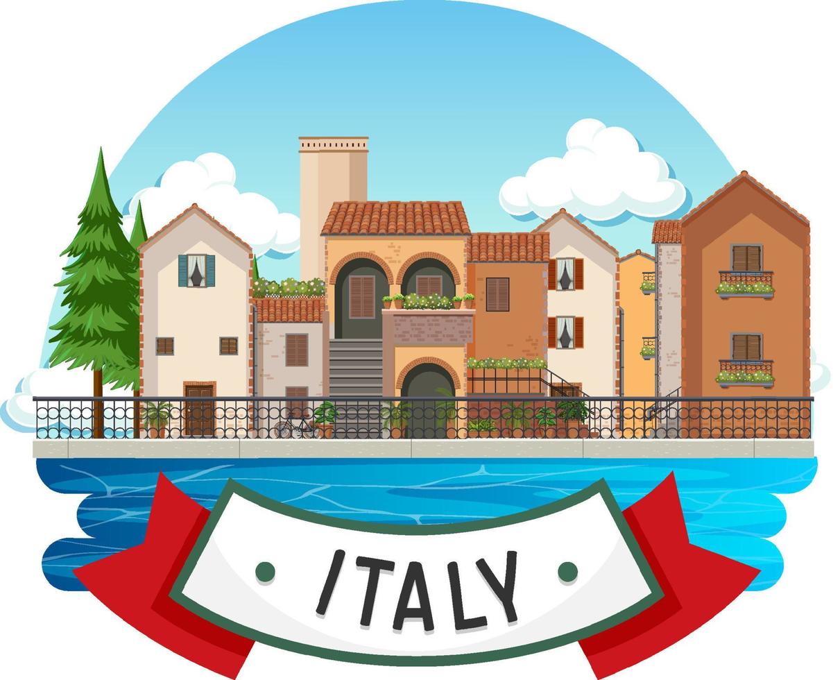 Italien banner etikett med hus byggnader vektor