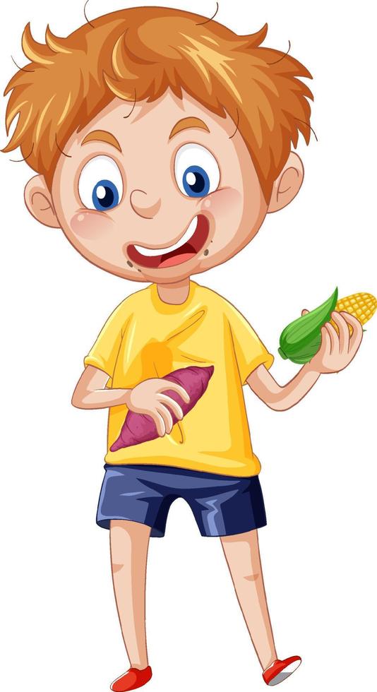 en pojke som äter majs och taro vektor