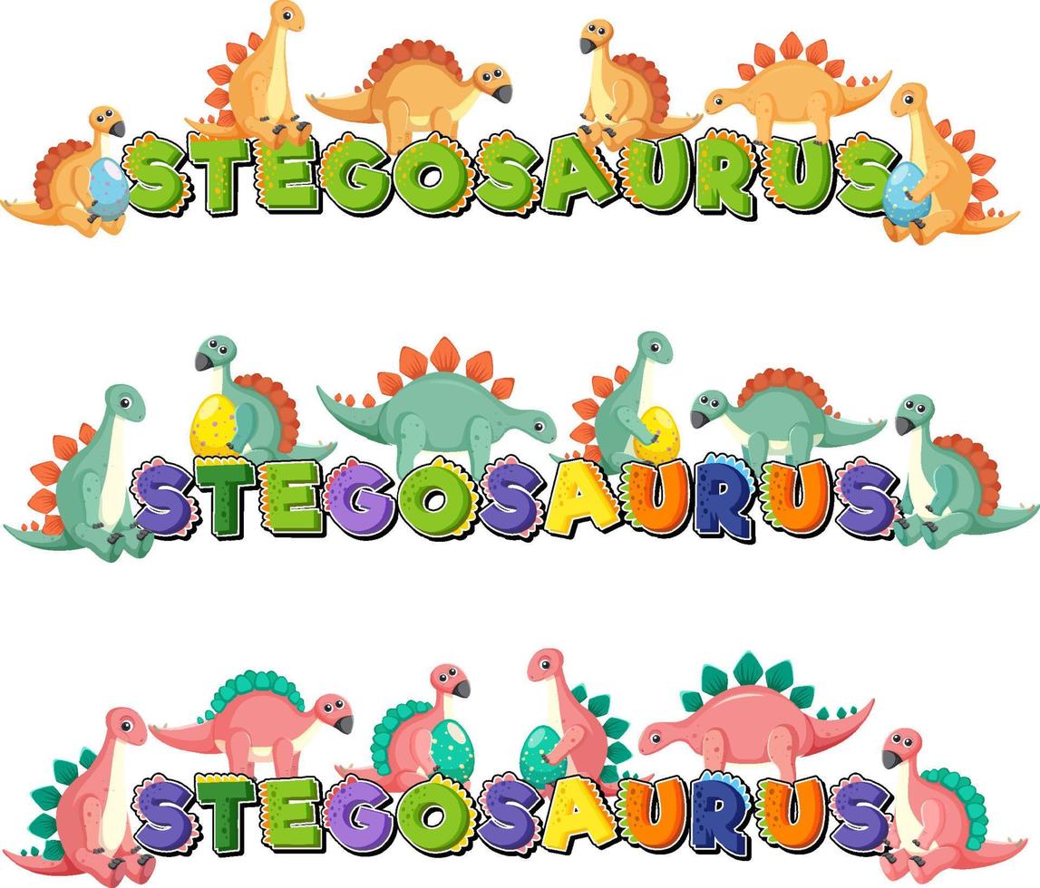 stegosaurus ordet logotyp med dinosaurie seriefigur vektor