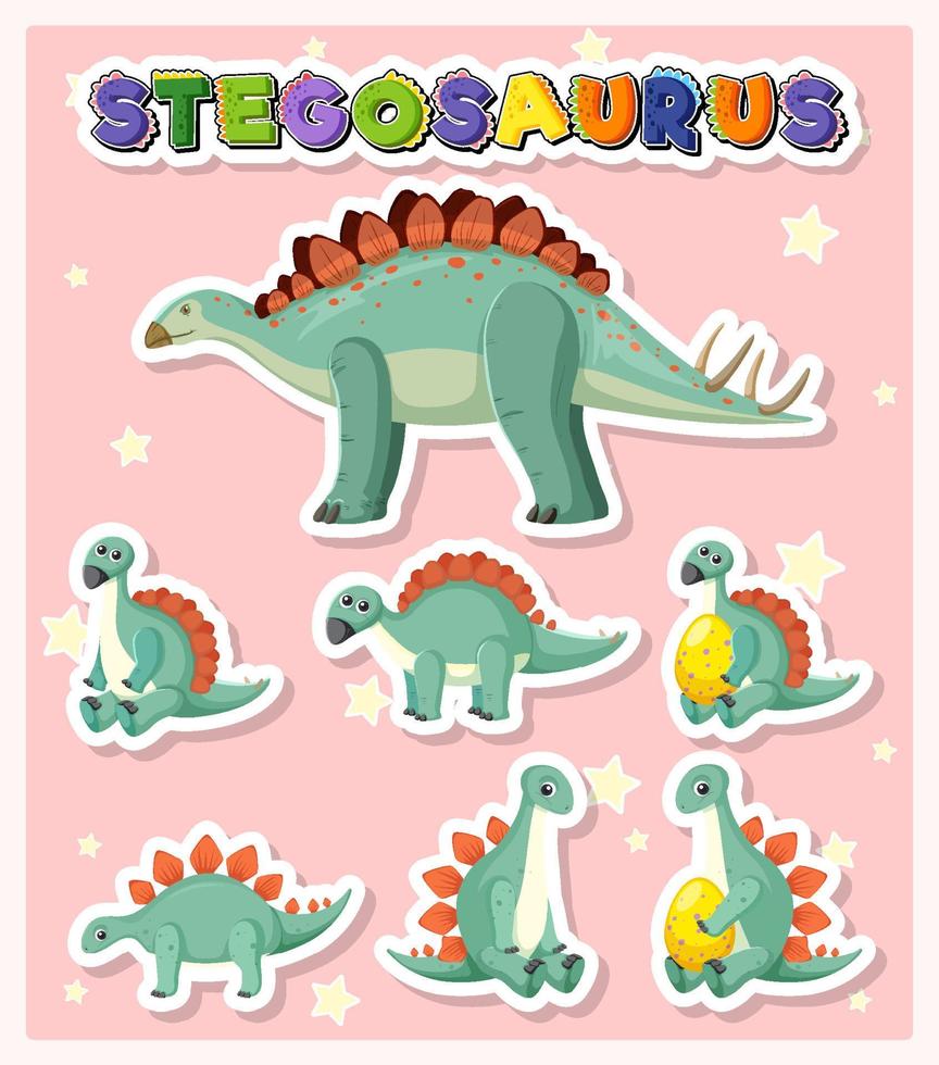 satz niedlicher stegosaurus-dinosaurier-zeichentrickfiguren vektor