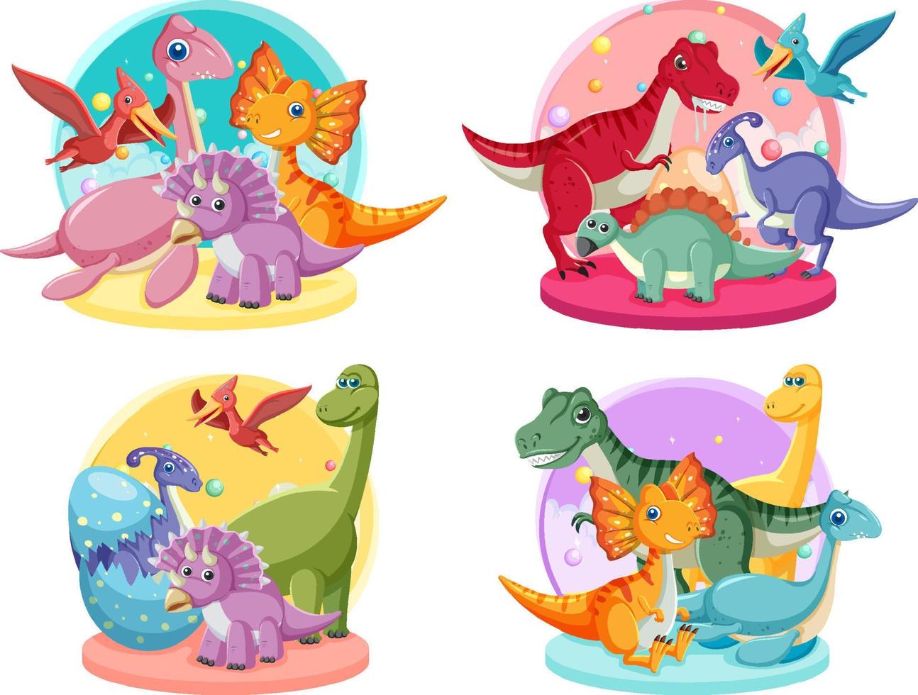 uppsättning av söta dinosaurie seriefigurer vektor
