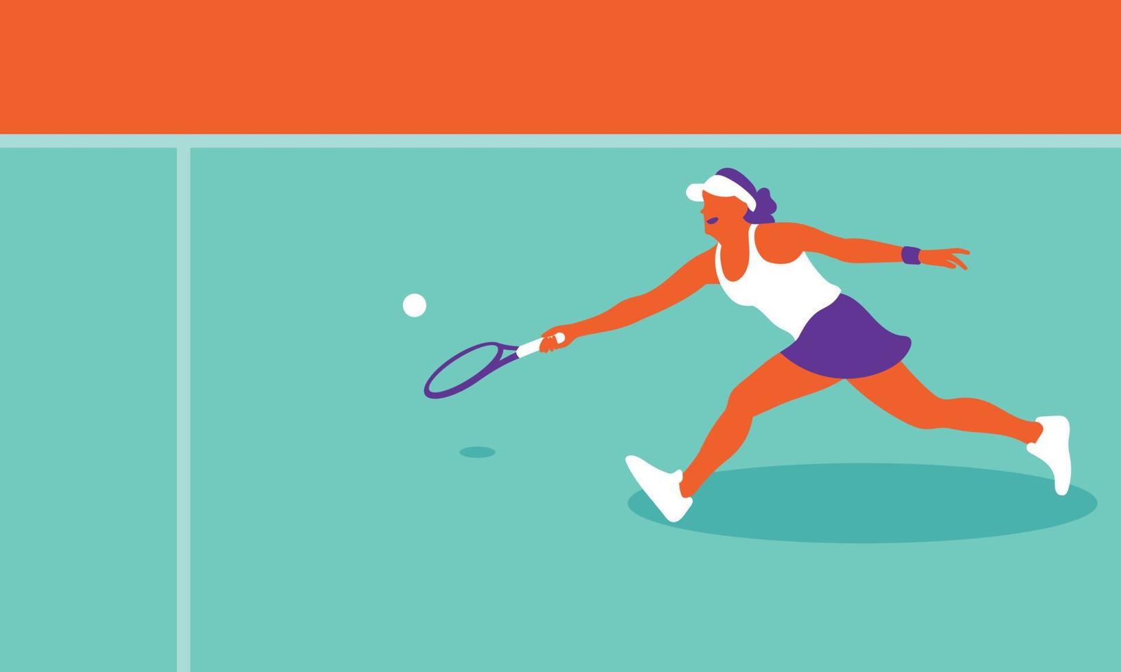ung kvinna spelar tennis på domstolen vektor