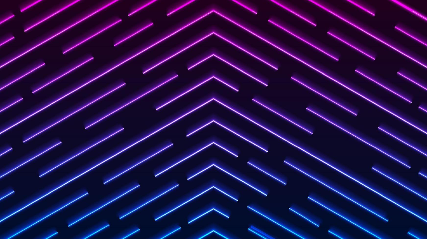 abstrakte blaue und violette neonbeleuchtung pfeile muster auf dunklem hintergrund futuristisches konzept der hintergrundtechnologie vektor
