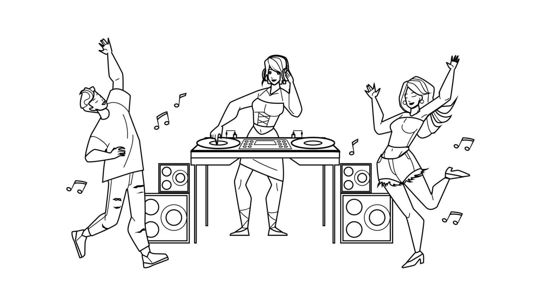 DJ flicka spelar musik på nattklubb fest vektor