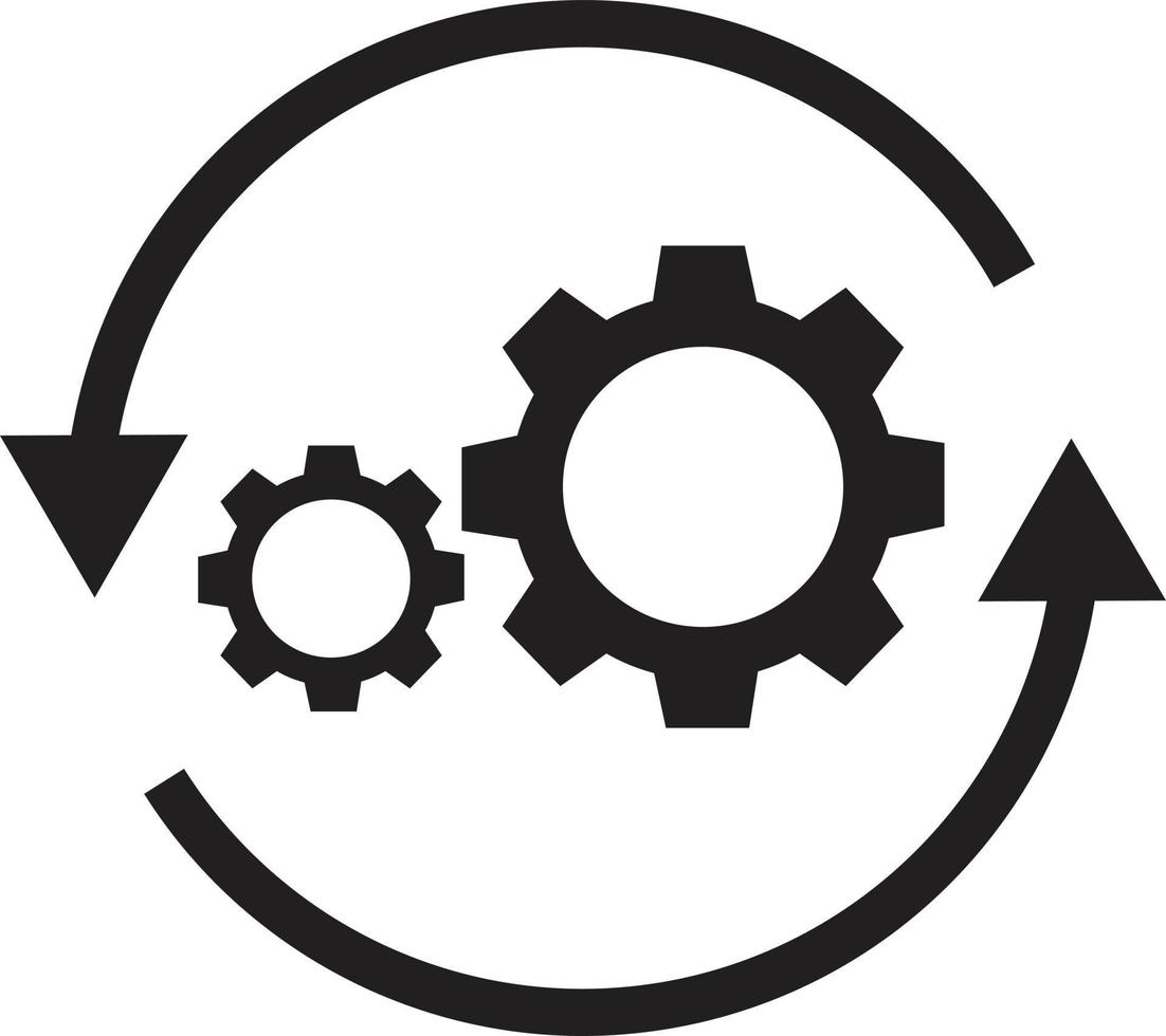 Workflow-Symbol. Zahnrad- und Pfeilsymbol. Symbol für Workflow-Automatisierung. Workflow-Konzeptzeichen. vektor