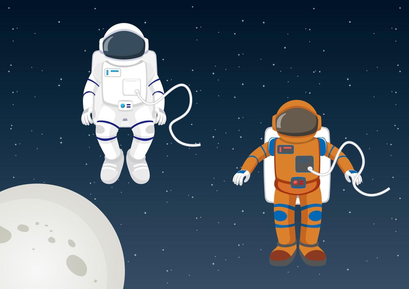 två astronauter i olika positioner. rymden, galaxen. vektor illustration