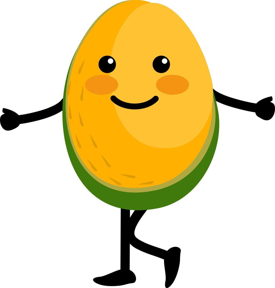 niedliches mango-charakterdesign der karikatur, mangoikonen-illustrationsschablonenvektor. Fröhliche Mangofrucht mit süßem Kawaii-Gesicht, lustiger vegetarischer Charakter. vektor