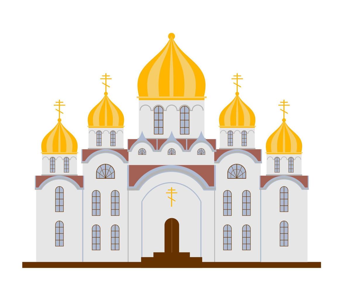kristen kyrka. ortodox kyrka. platt tecknad stil kapell med kors, kapell, kupoler. ortodoxa kyrkobyggnader vektor isolerad på vit bakgrund. helig traditionell symbol.