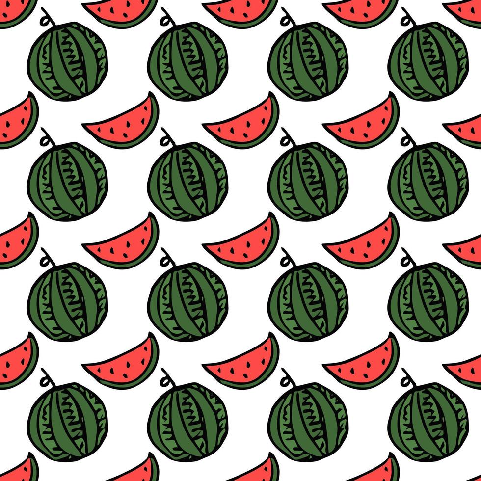 Nahtloses Wassermelonenmuster. Vektor-Doodle-Illustration mit Wassermelone. Muster mit roter Wassermelone vektor