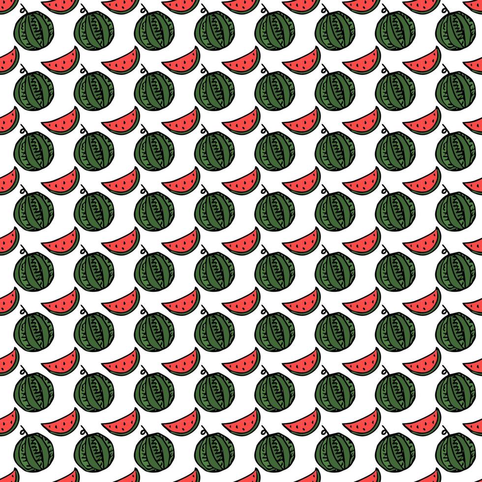 sömlös vattenmelon mönster. vektor doodle illustration med vattenmelon. mönster med röd vattenmelon