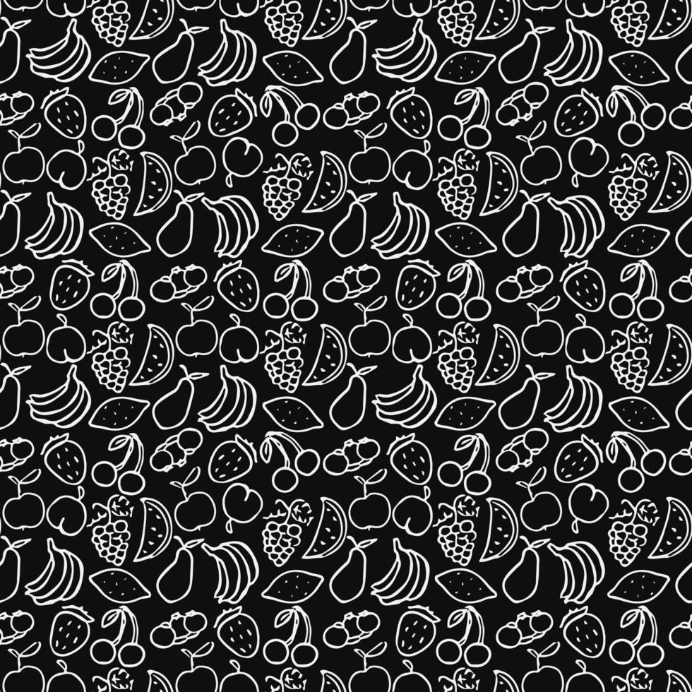sömlösa frukter mönster. svart och vitt doodle frukter mönster. frukt bakgrund vektor