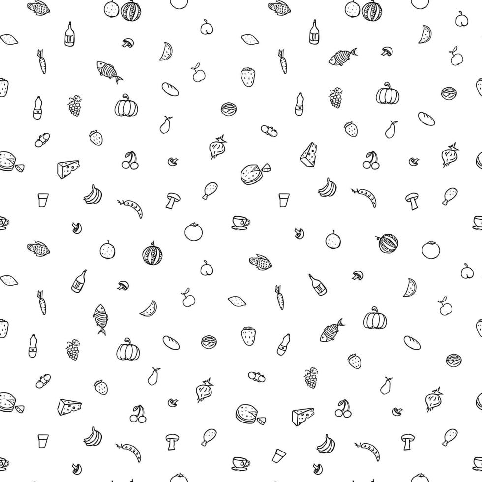 sömlösa matmönster. doodle mönster med mat ikoner. mat bakgrund vektor