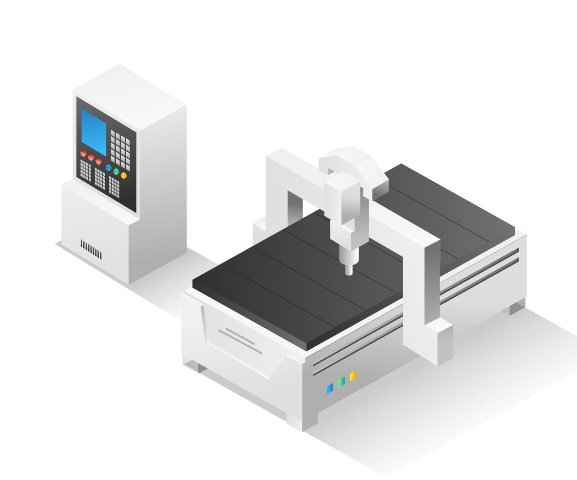 platt isometrisk illustration koncept. cnc router maskin app vektor