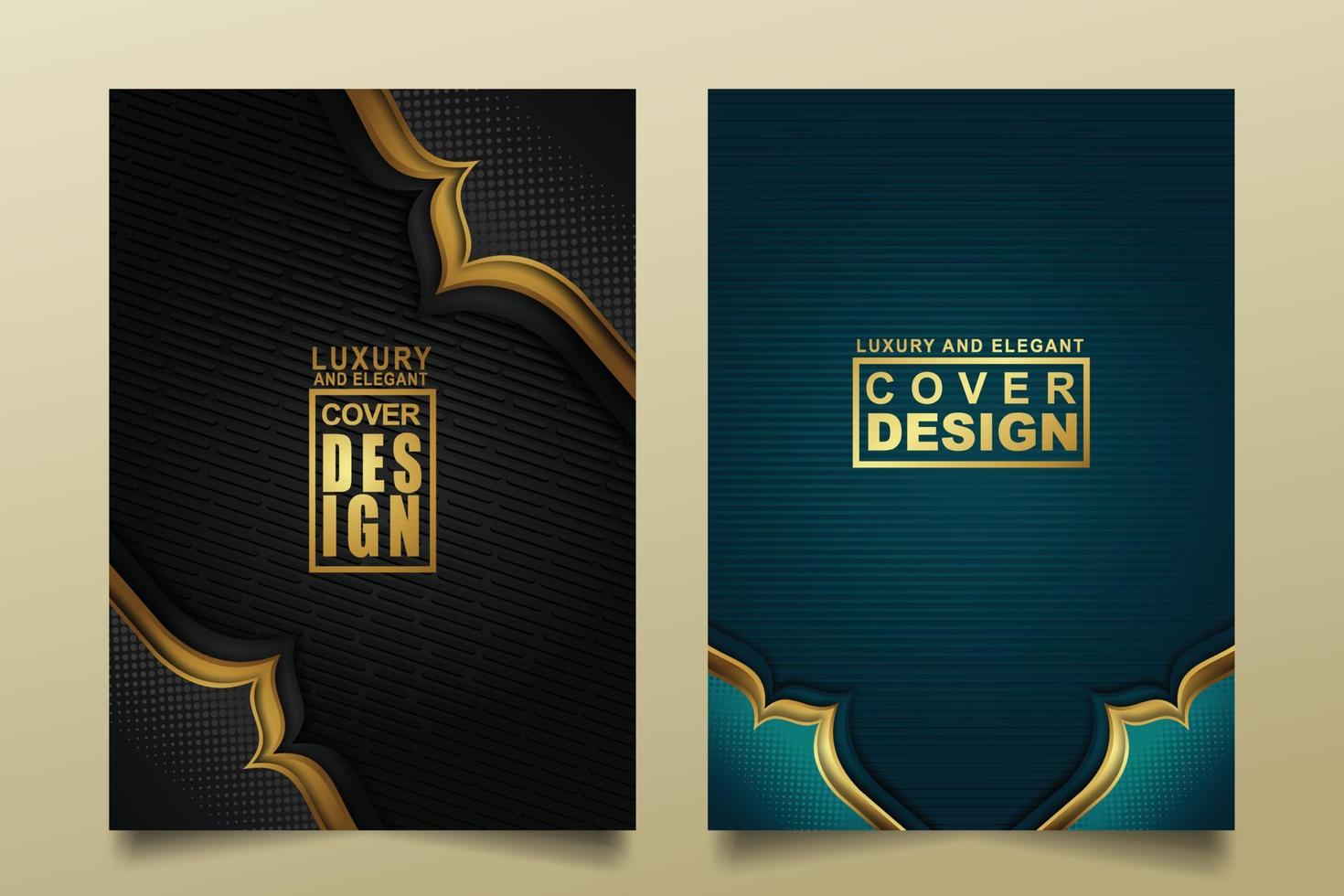 set cover design template mit luxuriösen und eleganten flusslinien überlappen schichten ornament und realistische textur auf dunklem hintergrund vektor