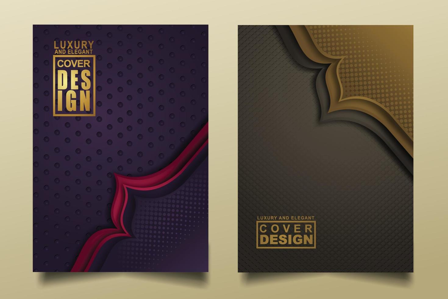 set cover design template mit luxuriösen und eleganten flusslinien überlappen schichten ornament und realistische textur auf dunklem hintergrund vektor