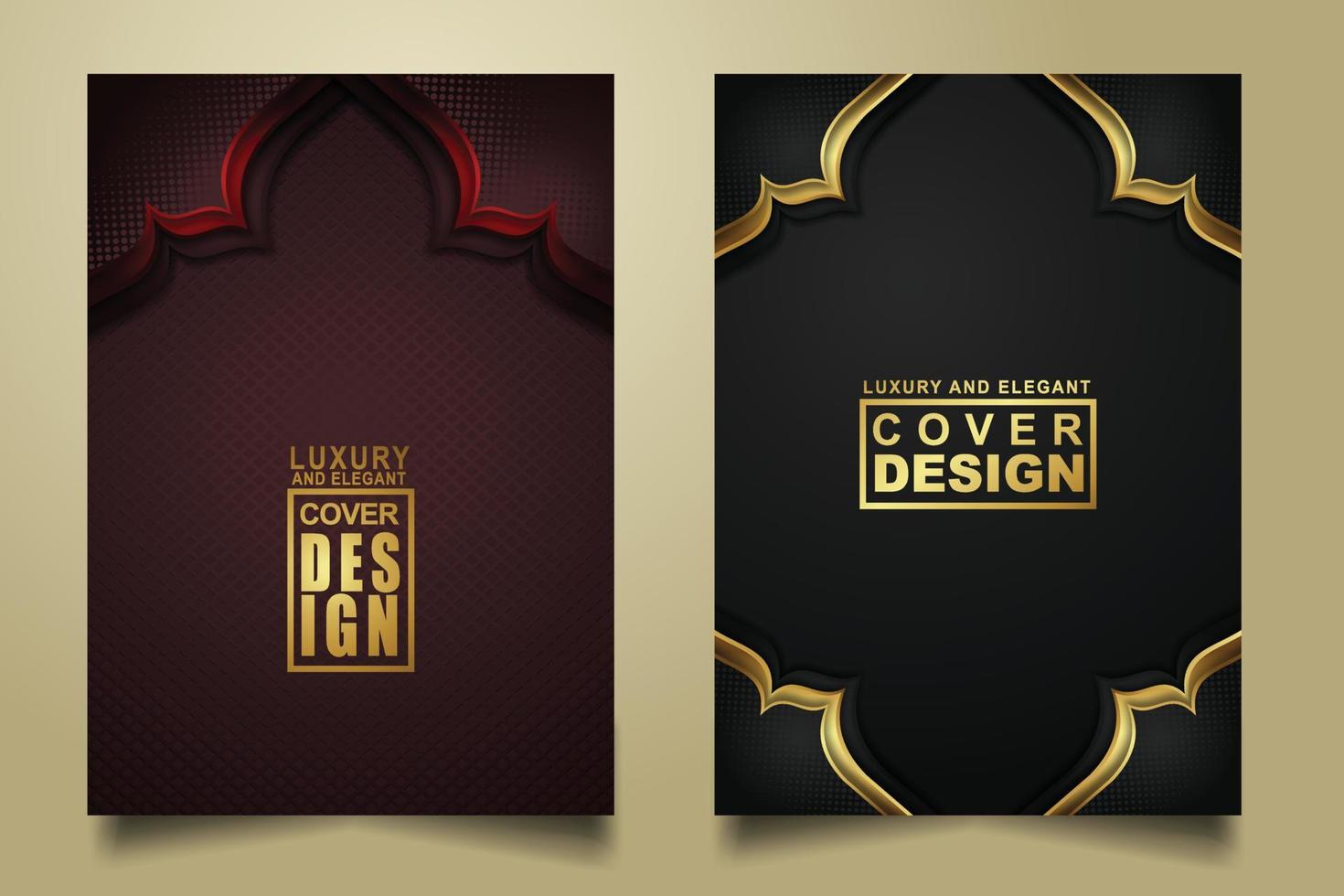 set cover design template mit luxuriösen und eleganten flusslinien überlappen schichten ornament und realistische textur auf dunklem hintergrund vektor