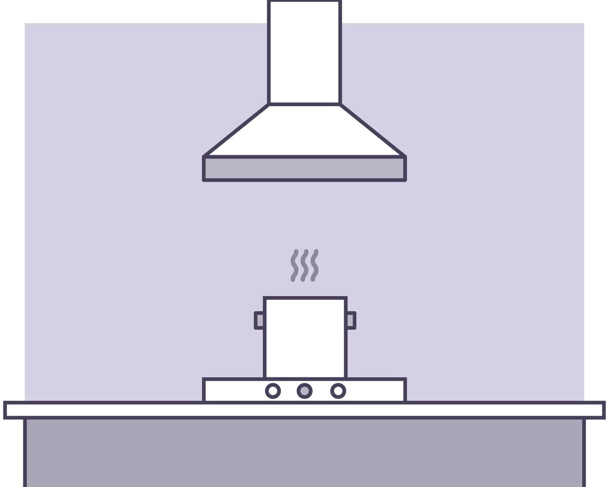 köksfläkt eller fläktkåpa med varm gryta i köket. tecknad vektor stil för din design.
