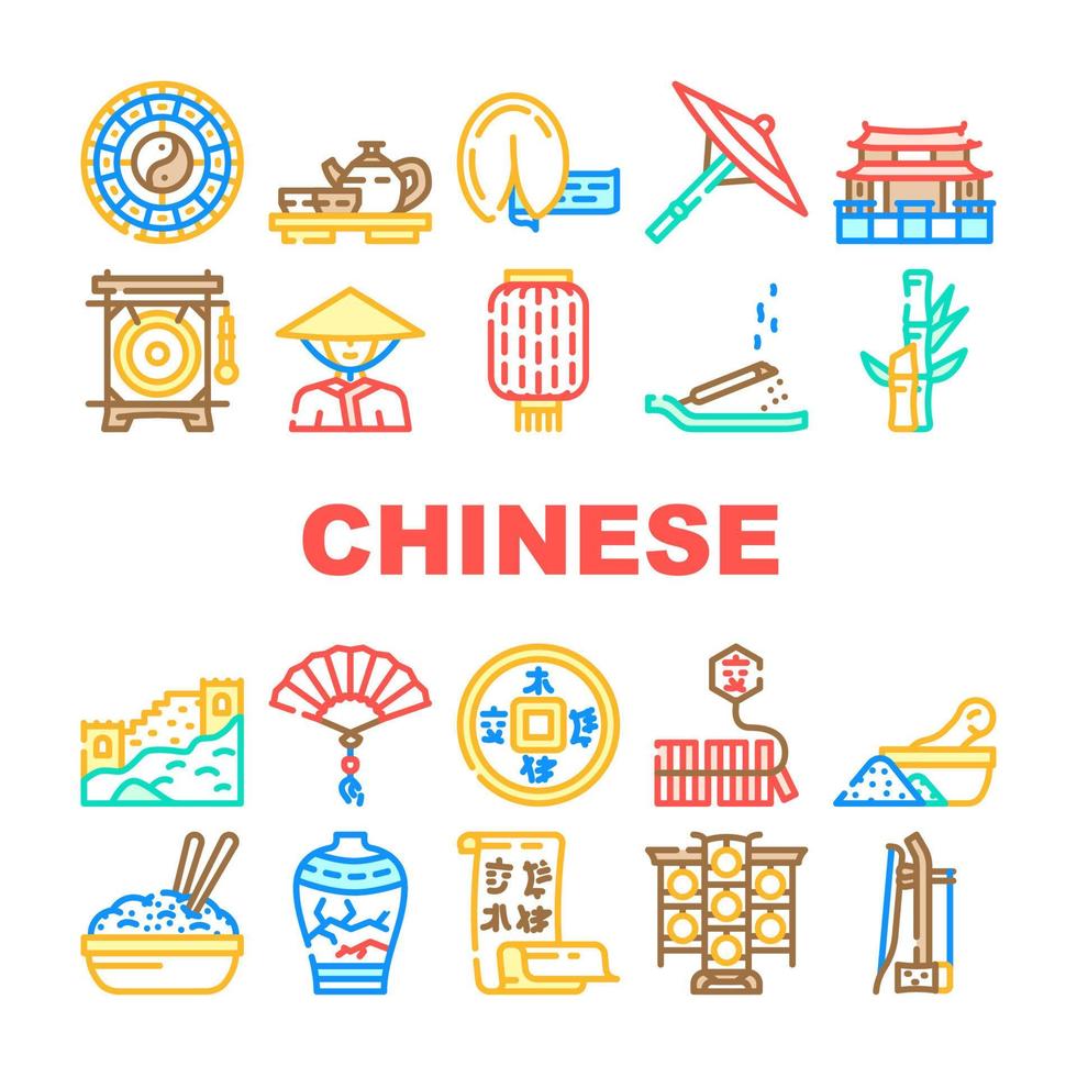 kinesiska tillbehör och tradition ikoner som vektor