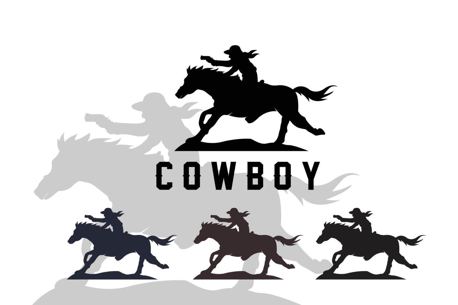 Cowboy-Mann reitet kraftvoll Silhouette bei Sonnenuntergang, Icon-Logo-Design vektor