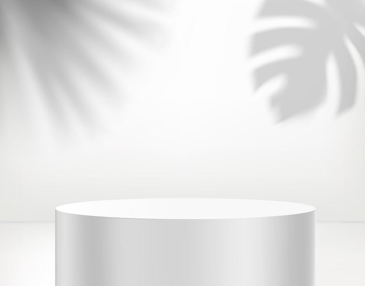 weißes Interieur mit Podium und Schatten tropischer Blätter. 3D-Vektor-Illustration vektor