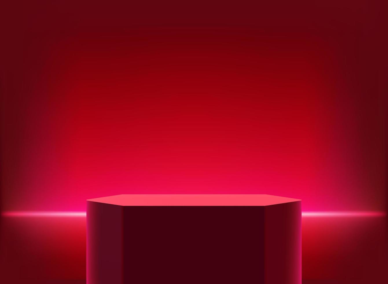 Beleuchtetes Studio mit rotem Neonlicht und Podium. 3D-Vektor-Illustration vektor