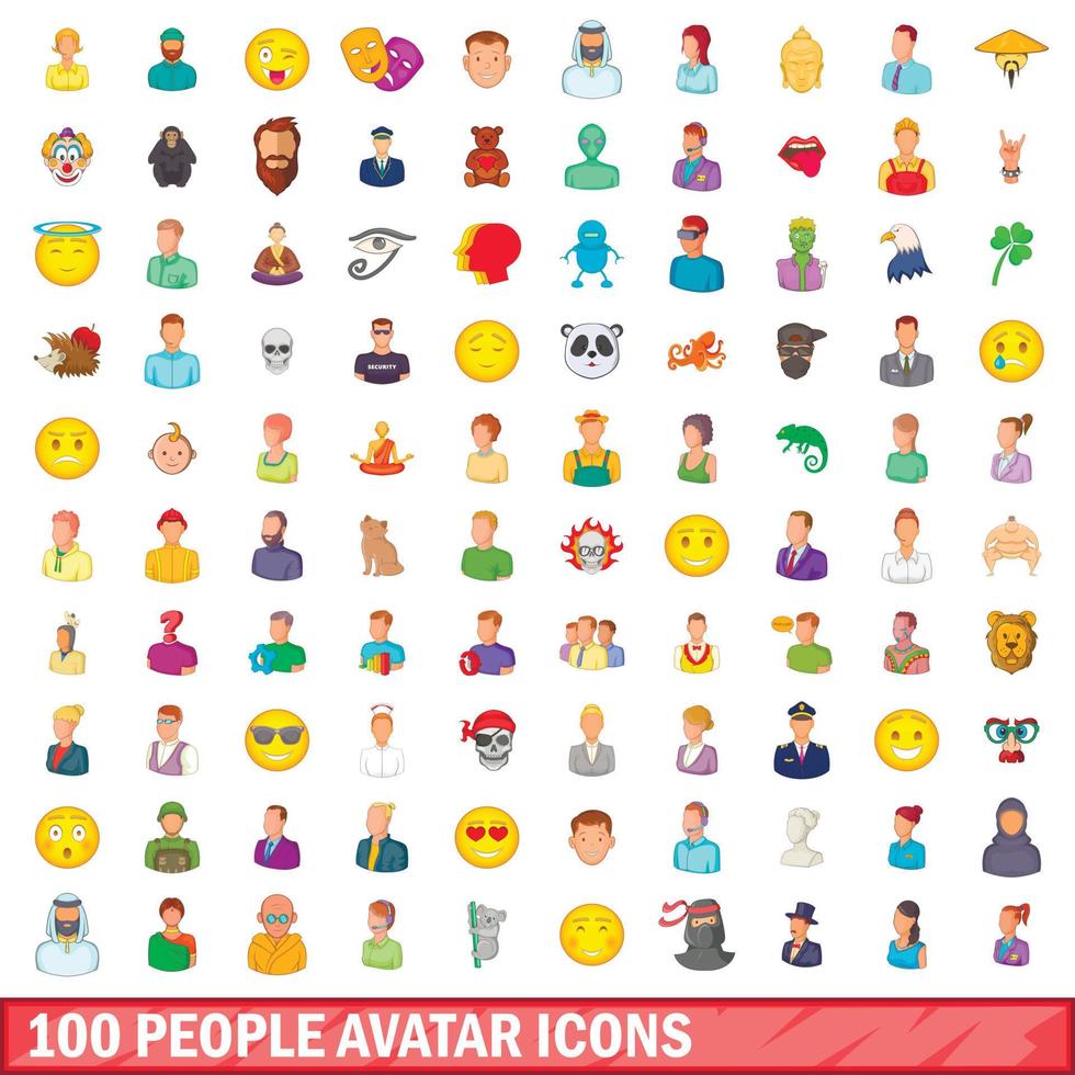 100 Personen Avatar-Icons gesetzt, Cartoon-Stil vektor