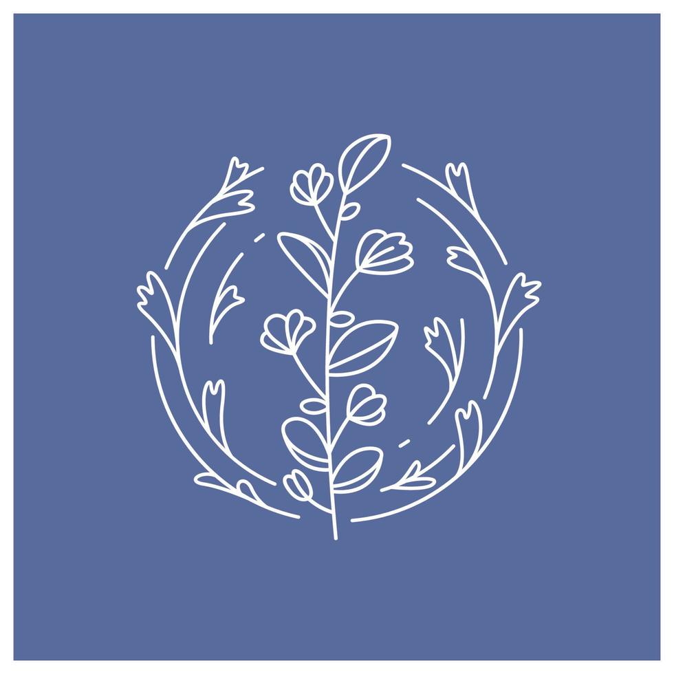 blommig krans för kort på blå bakgrund dekoration illustration vektor