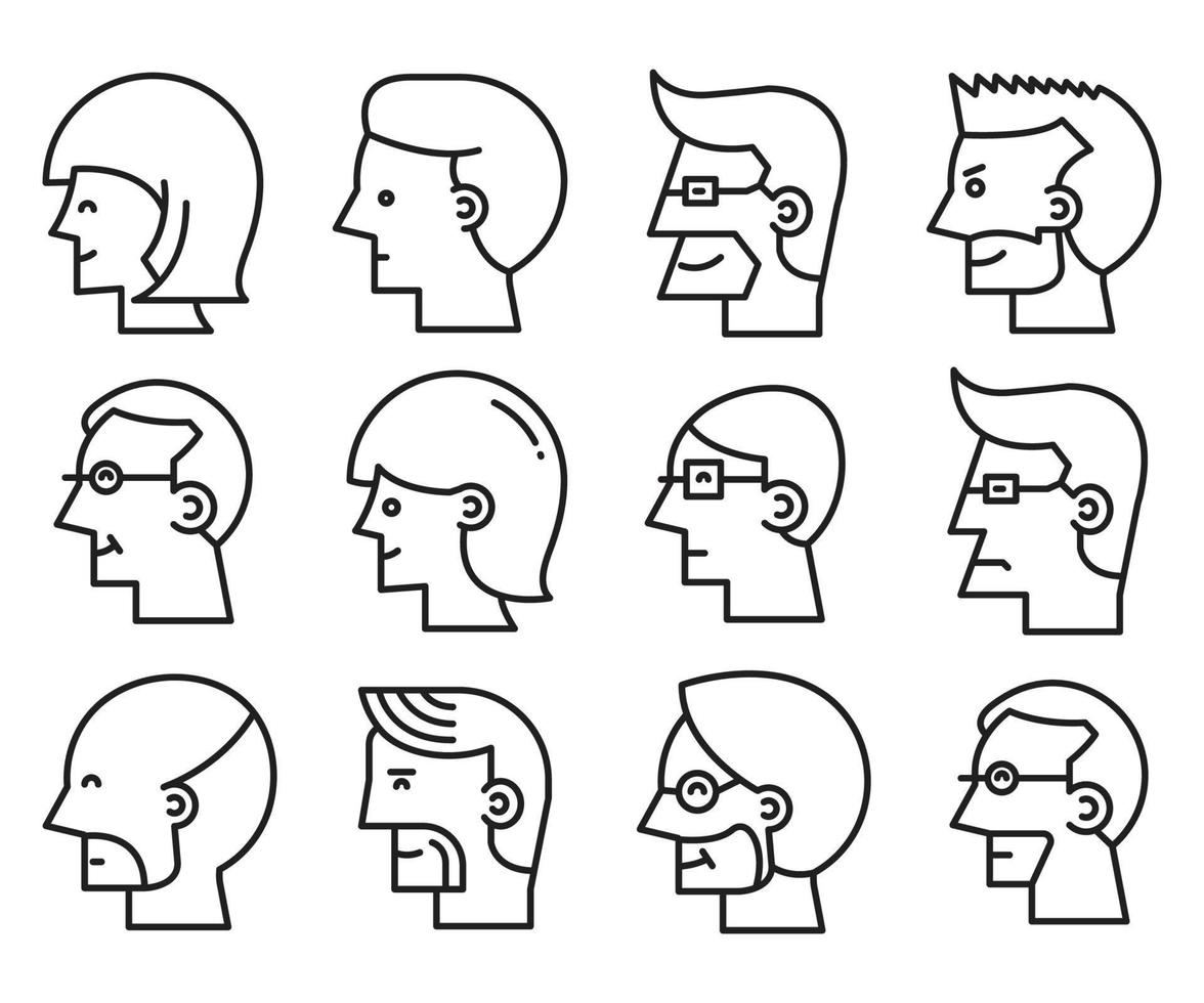 mänskliga ansikte profil avatarer linje ikoner vektor