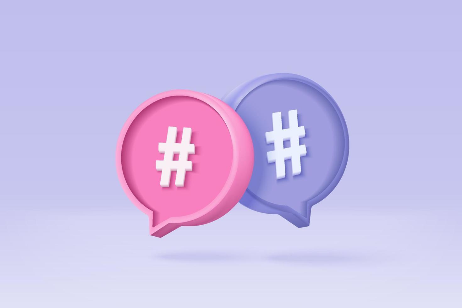 3D hashtag söklänk symbol på sociala medier meddelande ikon isolerad på lila bakgrund. kommentarer tråd omnämnande eller användarsvar skylt med sociala medier. 3D hashtag på vektor render illustration