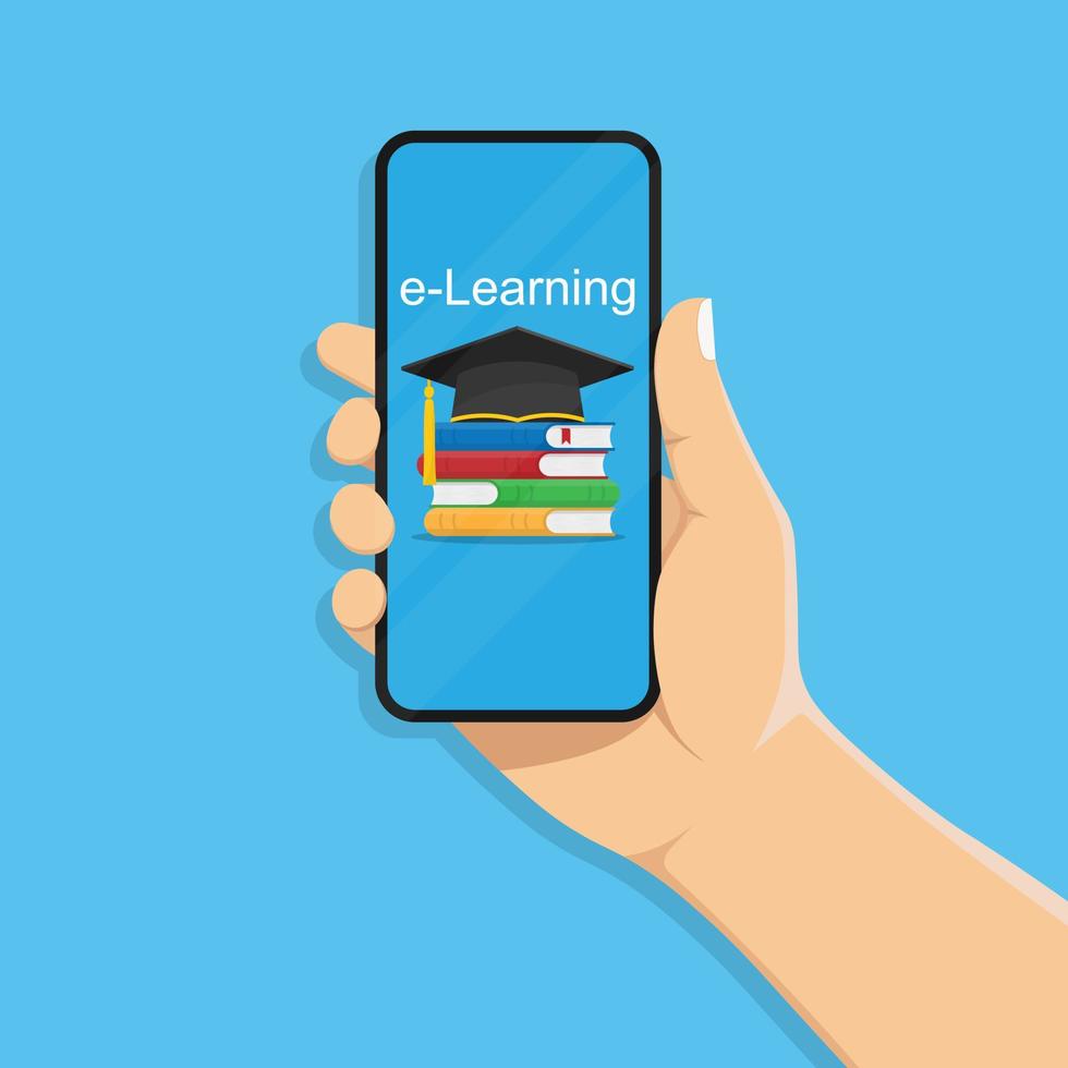 Vektorillustrationskonzept eines flachen Designs. Mobiltelefonanwendungen für Fernunterricht, Online-E-Learning für Webbanner und Druckmaterialien. vektor